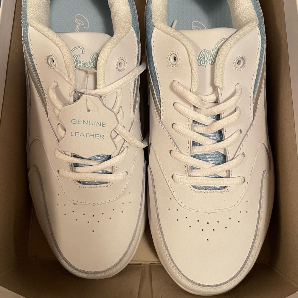 NWOT.  Arnold Palmer, white and light blue, leather, sneakers.  Size 11.